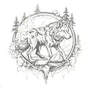 A wolf in a forest setting, with trees and rocks forming a border around it, reflecting your admiration for the beauty of nature and the strength of the wolf tattoo design idea
