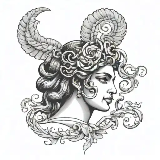 face half Medusa half athena greek goddess tattoo design idea