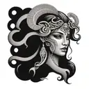 face half Medusa half athena greek goddess tattoo design idea