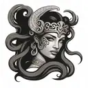 face half Medusa half athena greek goddess tattoo design idea