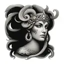 face half Medusa half athena greek goddess tattoo design idea