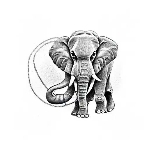 wood carving of an elephant in chains tattoo design idea