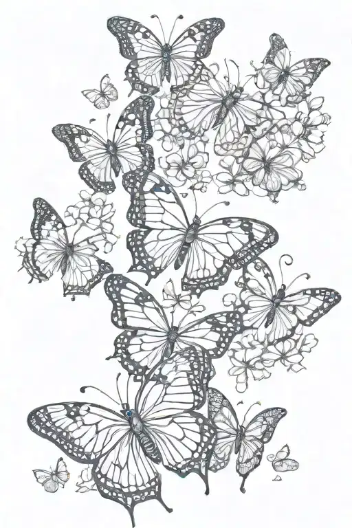 Fineline  butterflies just outline all slightly different styles, rib placement tattoo design idea