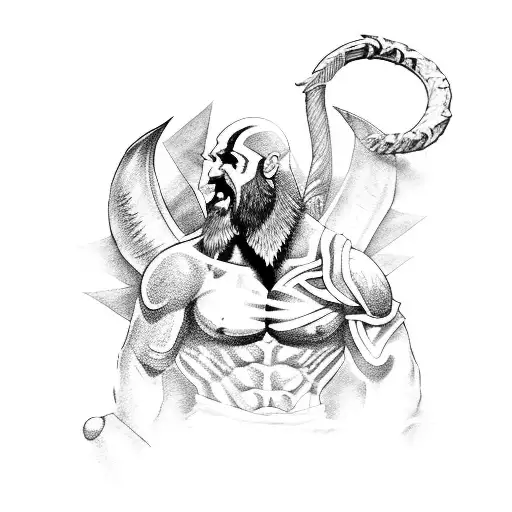 A fierce battle between Kratos and a mythical creature from Jogo God of War tattoo design idea