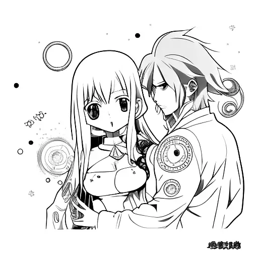 A mercado stall surrounded by vibrant anime characters tattoo design idea