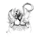 A fierce battle between Kratos and a mythical creature from Jogo God of War tattoo design idea