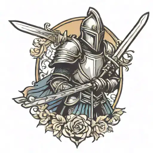 medieval knight holding a sword tattoo design idea
