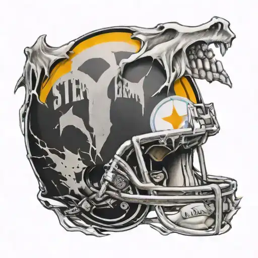 Steelers logo showing underneath a ripped skin glass bones tattoo design idea