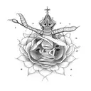 una flor con una mantis religiosa agresiva adentro tattoo design idea