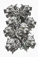 Ceberus with 1 young head, 1 middle age head, and 1 old 1-eye head tattoo design idea