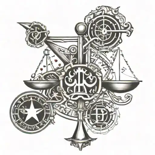 Libra astrological sign with the initials T, F and F tattoo design idea