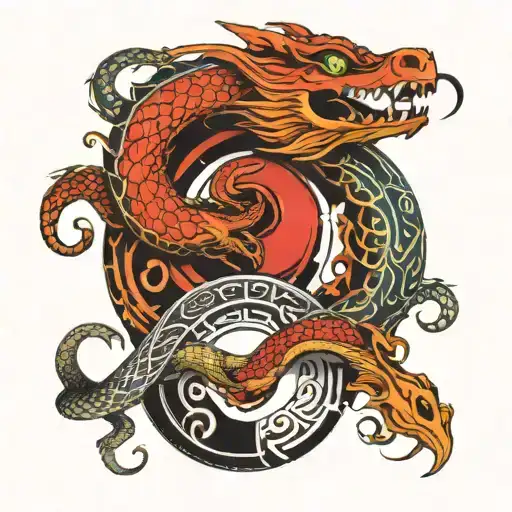 Yin and Yang dragon and snake tattoo design idea