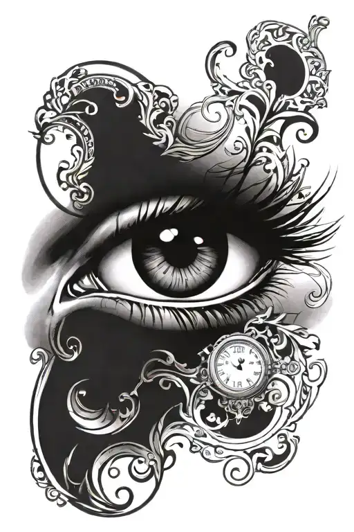 A tattoo of time, of something Greek, of a lady's eye, tattoo design idea