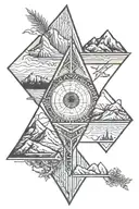 arrow with Himalayan mountains and Brecon beacons. inside the arrow head is the eye from a stupa in Nepal tattoo design idea