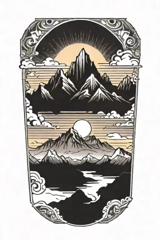 sun rise with mountains  tattoo design idea