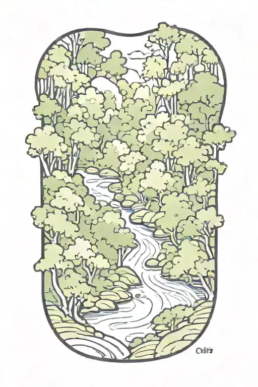 river flowing through a dense forest tattoo design idea