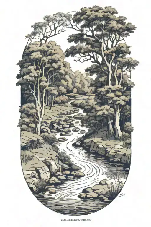 river flowing through trees river banks to the left tattoo design idea