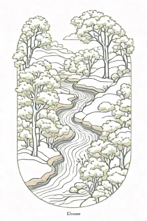 river flowing through trees river bends to the left tattoo design idea
