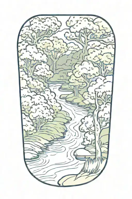 river flowing through trees river banks to the left tattoo design idea
