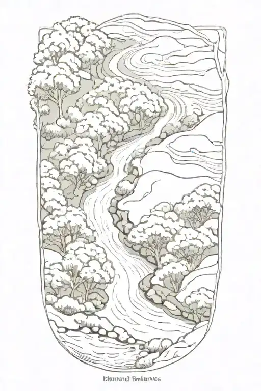 river flowing through trees river bends to the left tattoo design idea