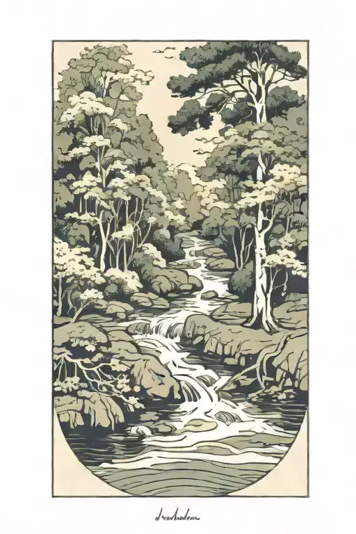 river flowing through trees tattoo design idea