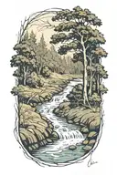 river flowing through trees tattoo design idea