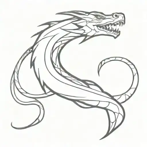 dragon head eating its tail like an ouroboros. a sword going through it to make it look like a power button. tattoo design idea