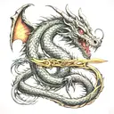 dragon eating its tail like an ouroboros. a sword going through it to make it look like a power button. tattoo design idea