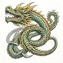 dragon eating its tail like an ouroboros. a sword going through it to make it look like a power button. tattoo design idea