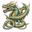 dragon eating its tail like an ouroboros. a sword going through it to make it look like a power button. tattoo design idea