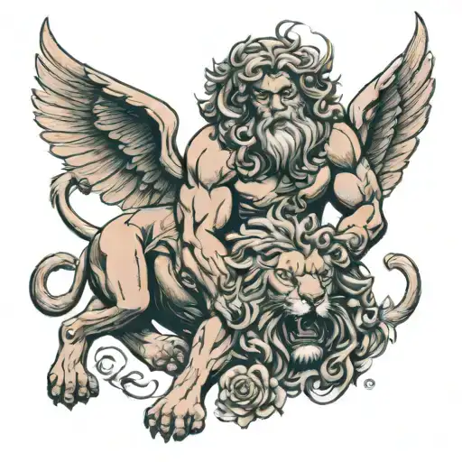 samson wrestling the lion with the help of the angels tattoo design idea