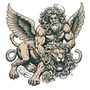 samson wrestling the lion with the help of the angels tattoo design idea
