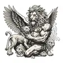 samson wrestling the lion with the help of the angels tattoo design idea