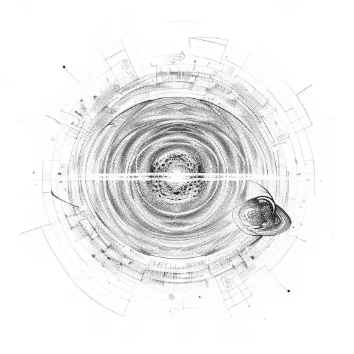 A cosmic symphony of music notes orbiting a planet tattoo design idea