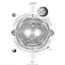 A cosmic symphony of music notes orbiting a planet tattoo design idea