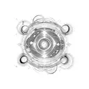 A cosmic symphony of music notes orbiting a planet tattoo design idea