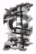 lighthouse with biplane flying infront of it  tattoo design idea