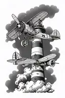 lighthouse with biplane flying infront of it  tattoo design idea