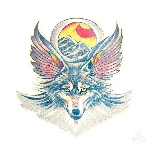 wolf with egal wings tattoo design idea