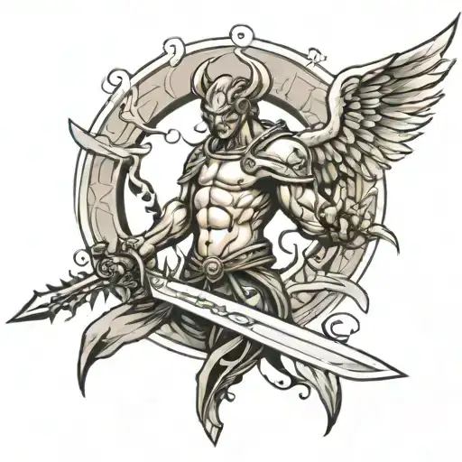 arch angel with sword devil  tattoo design idea