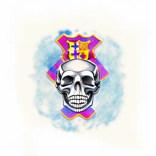 A skull wearing a Barcelona football jersey tattoo design idea