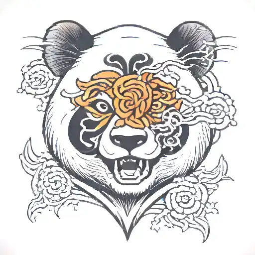  panda face  surounded by dark thunder tattoo design idea