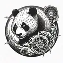 evil panda surounded by dark matter tattoo design idea