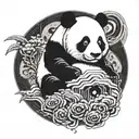 evil panda surounded by dark matter tattoo design idea