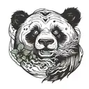 evil panda surounded by dark matter tattoo design idea