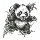 evil panda surounded by dark thunder tattoo design idea