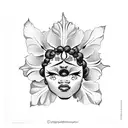 Santeria goddess Oshun depicted as a hibiscus flower with black-grey shading tattoo design idea