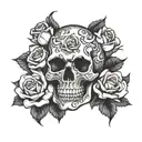 flaming skull with roses   tattoo design idea