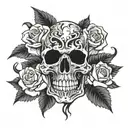 flaming skull with roses   tattoo design idea