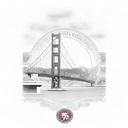  golden gate bridge with the logo of the San Francisco 49ers in front tattoo design idea
